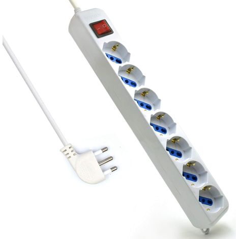 Multiprise avec 7 prises universelles ITA 10/16 A et Schuko, interrupteur lumineux, câble de 1,5 m avec prise italienne 16 A, blanc (1/5)