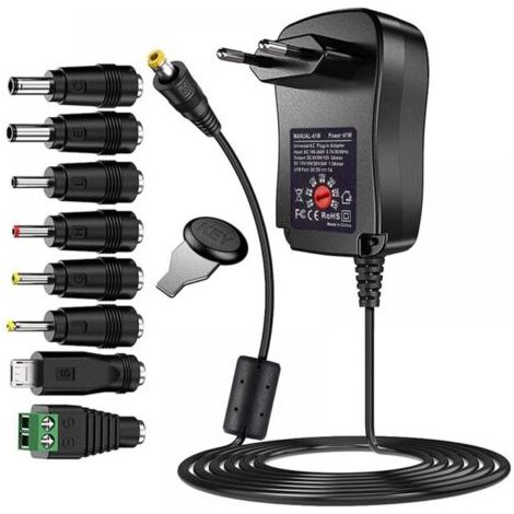 BARKBUSTERS41W Universel AC DC Adaptateur d'alimentation 6V 9V 12V 15V 18V 20V et 24 V avec 8 Connecteurs d'adaptateur Sélectionnables, 123cm Câble de Chargement