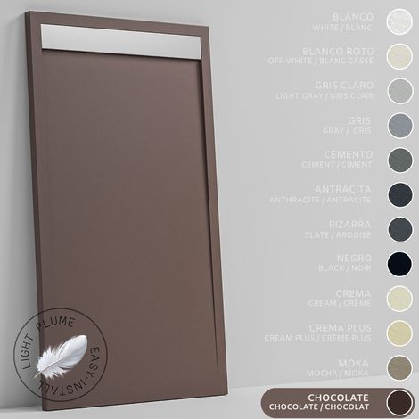 SOULHOME Duschwanne aus leichtem Kunstharz Schiefer-Textur - Farbe Schokolade - 110x80- Extraflach 3 cm. Edelstahlgitter (1/5)