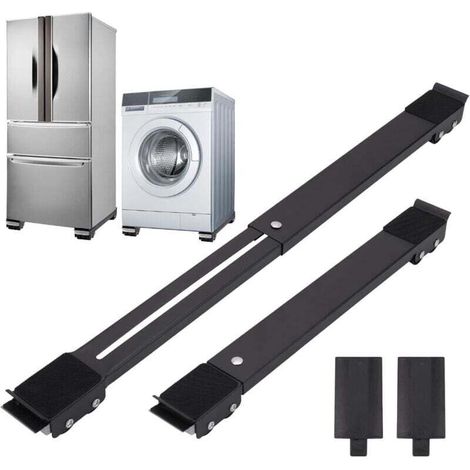 Lot de 2 roulettes extensibles pour meubles, roulettes réglables pour machine à laver, support mobile en métal pour réfrigérateur, lave-linge, sèche-linge, lave-vaisselle, noir (1/4)