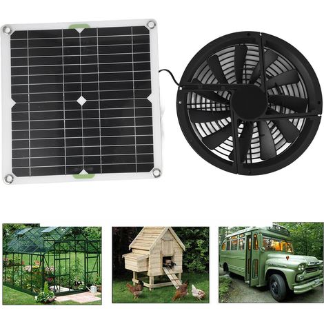 Ventilateur rond de 10 pouces avec panneau solaire de 100 W pour toilettes pour animaux domestiques (1/5)