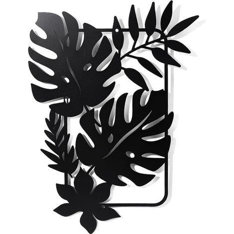 Feuilles de Palmier Décoration Murale en Métal, Noir Tenture Décor Silhouette Mur Art Feuilles Tropicales pour Maison Chambre Salon Salle de Bains Cuisine Bureau Décoration Murale, 30x21.9cm