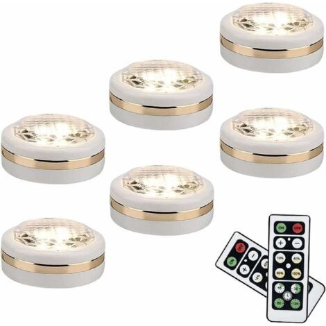 Paquet de 6 lumières DEL sans fil avec télécommande, éclairage à DEL sous le meuble, lumières DEL fonctionnant à piles, lumière de placard, éclairage sous le comptoir, lumières adhésives