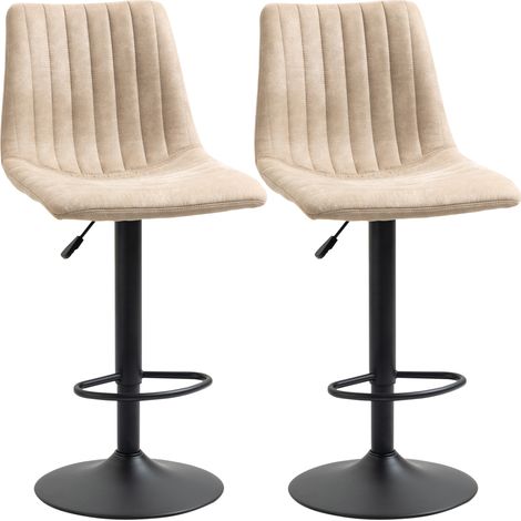 Lot 2 tabourets bar réglables hauteur repose-pieds acier polyester, 47,5x57,5x95-116 cm, brun clair (1/5)