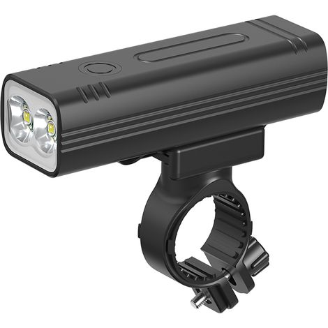 Lampe vélo avant 2 LED compacte avec batterie 2600mAh rechargeable USB 360 degres pour VTT velo randonnee (1/5)