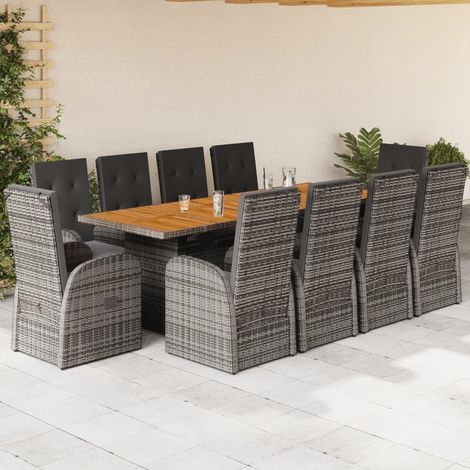 11 Piece Garden Dining Set with Cushions Grey Poly Rattan vidaXL (1/5)