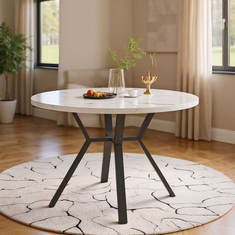 Runder Marmor-Esstisch (Durchmesser 1 m) , goldene X-förmiger Couchtisch mit Metallhalterung stabil und langlebig, für Wohnzimmer und Balkon (1/5)