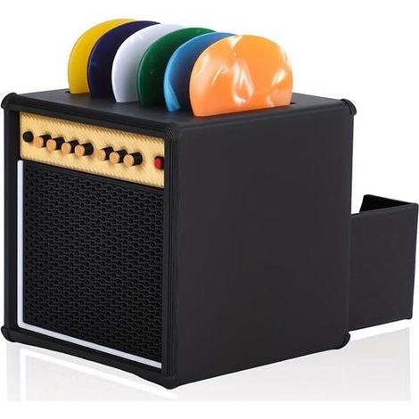 Boîte à médiators de guitare – Design ampli vintage – Avec tiroir – Range 6 médiators – Noir – Collectionneur (1/5)
