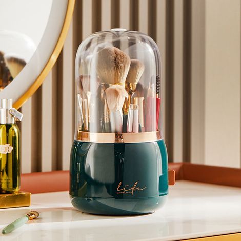 Boîte De Rangement Pour Maquillage - Acrylique Transparent - Support À Brosses Avec Couvercle - Pour Vanité Bureau Salle De Bain - 1 Pièce (1/4)