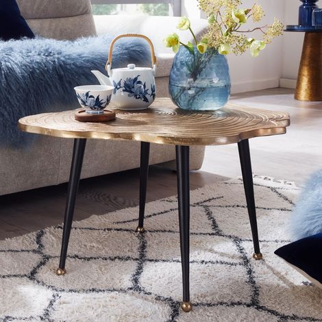 Table basse forme tronc d'arbre 64x64x37 cm en aluminium doré (1/5)
