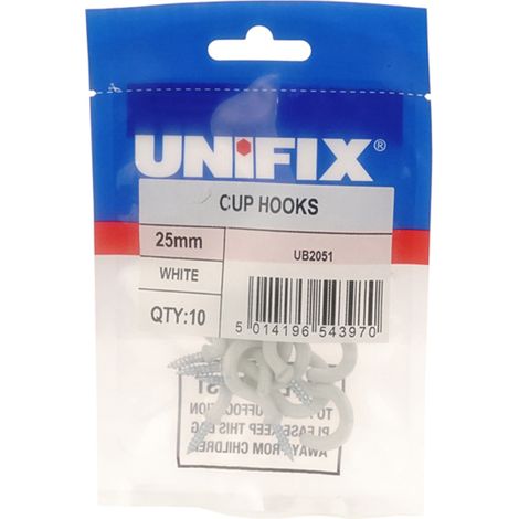 Unifix Cup Hooks White - 32mm, Bag of 8 - Box of 40 (1/2)