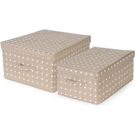 Compactor - Set Di 2 Scatole Pieghevoli Con Coperchio, Polipropilene Non Tessuto e Cartone, Large 40 x 50 x 25 cm, Small 30 x 43 x 19 cm, Gamma Rivoli, Marrone/Bianco, 10444 (1/5)