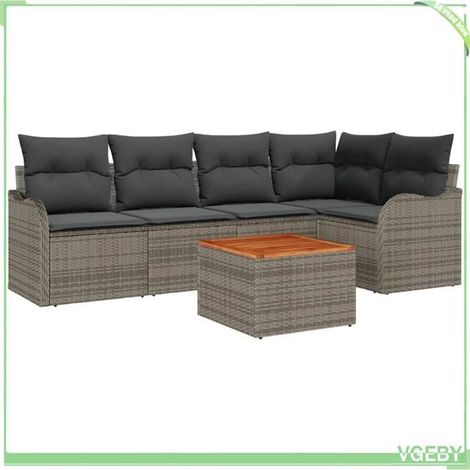 Canapé de jardin - FAFEICY - Modulaire - Gris - Polyrotin & acacia - Rangement étanche (1/5)