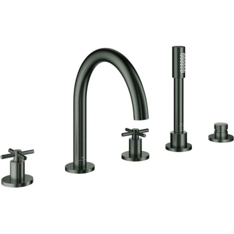 GROHE Batería de 5 vías para bañera Atrio 29408 FMS Mando de cruz hard graphite cepillado, 29408AL0