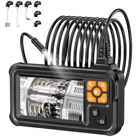 Endoscope numérique industriel HD 1080p, caméra d'inspection endoscopique IPS 4,3 pouces avec guide-fil portable étanche IP67, 8 LED et câble semi-rigide