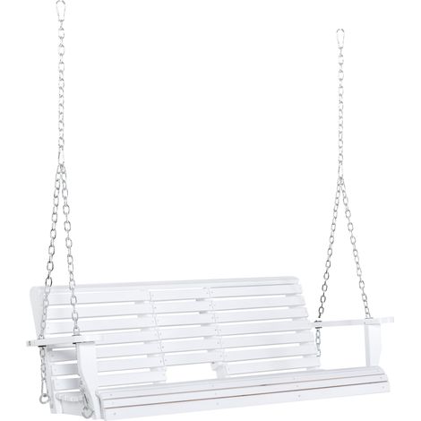 Dondolo 3 Posti da Esterno 150x75x53 cm con Tavolino Centrale e Portabicchieri in Legno e Metallo Bianco (1/5)