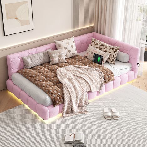 lit banquette 90x200 cm rose – LED et USB, sans matelas (1/5)