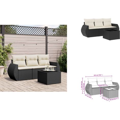 4-tlg. Garten-Sofagarnitur mit Kissen Schwarz Poly Rattan - Gartenmöbel - Esszimmergarnituren - Outdoor Möbel - Lounge Set - Rattan Sofa (1/3)