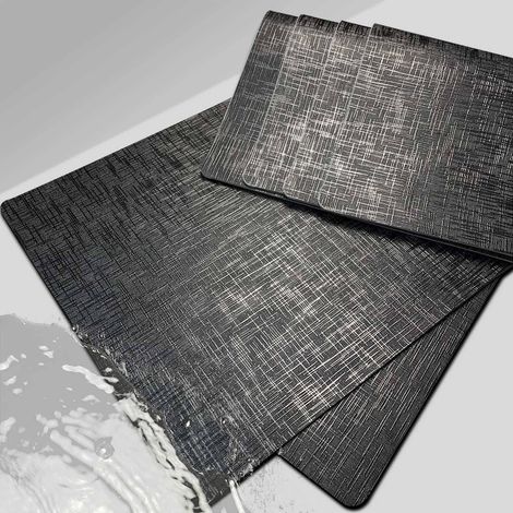 Sets de table en cuir avec métal brillant - Noir brillant - Antidérapants - Lavables - Résistants à la chaleur - Découpables - En cuir synthétique - Sets de table (1/5)