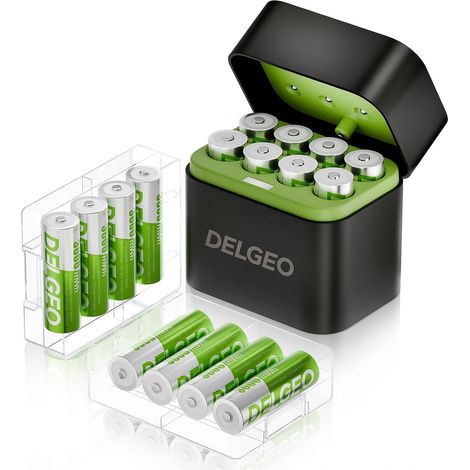 3600mWh Pilas Recargables Lithium 1,5V AA 16 Pack avec Chargeur,2000 Cycles (1/5)