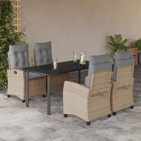 5-tlg. Garten-Essgruppe mit Kissen Beigemischung Poly Rattan