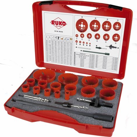RUKO 106318 JUEGO DE 19 CORONAS PERFORADORAS HSS BIMETAL TIPO PREMIUM