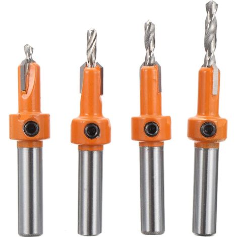 4 piezas de herramienta de biselado de cabeza avellanada de 3 mm/3,2 mm/3,5 mm/4 mm con llave para madera (1/4)