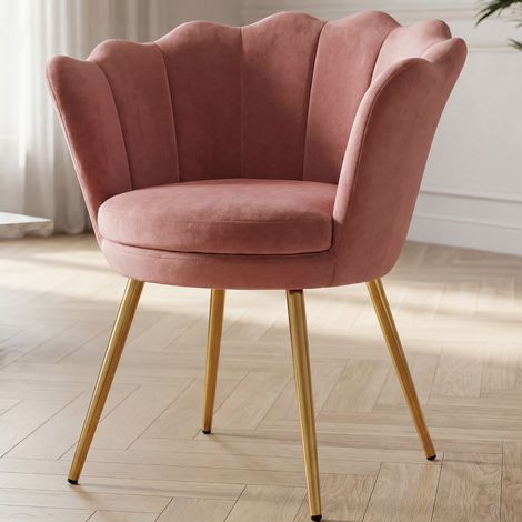 Wahson Freizeitsessel Samt-Bezug, Muschel-Sessel eleganten goldenen Metallbeinen für Schlafzimmer und Wohnzimmer,Altrosa