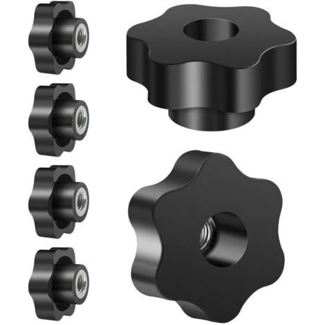 FENOPLASTICA6 écrous à poignée en forme d'étoile M12 50 mm de diamètre extérieur, vis moletées à bouton papillon, boutons de serrage à filetage moleté, adaptés aux machines. (1/4)