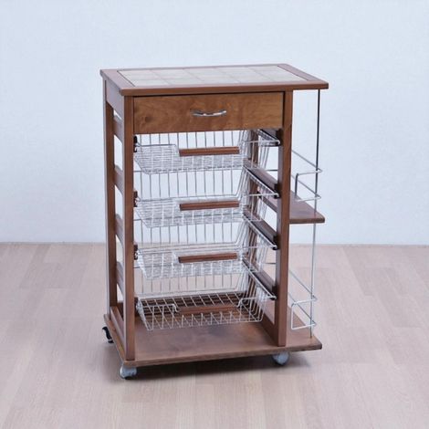 Carrello porta frutta con cassetto e bottigliera NOCE (1/5)