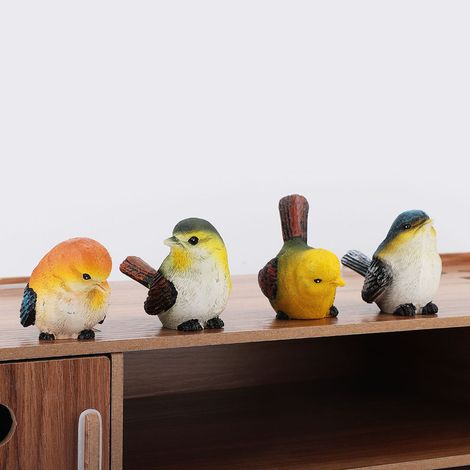 Decoración de jardín: 4 figuras de pájaros de resina, decoración de animales duradera para jardín y patio. (1/5)