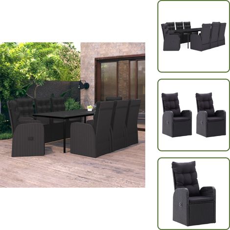 Salle à manger extérieur - vidaXL Ensemble à manger de jardin avec coussins 9 pcs noir - Meuble de jardin (1/5)