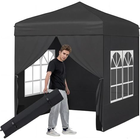 COSTWAY Gazebo Tenda 2X2 Esterno Giardino Pieghevole Campeggio Mercatini Fiere Pareti Laterali Removibili Antivento Portatile Altezza Regolabile Borsa Ruote I (1/5)
