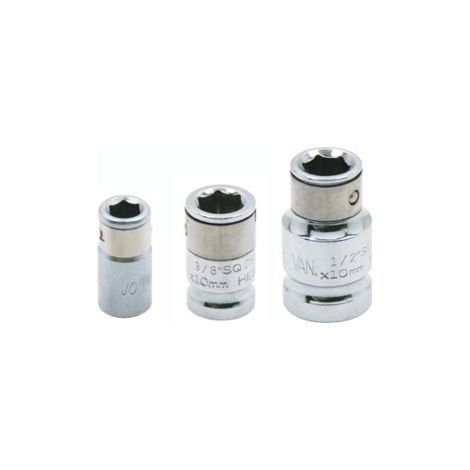 Adaptador Jonnesway 1/2" a 10 mm hexagonal para llaves de vaso, fabricado en acero cromo-vanadio de alta resistencia
