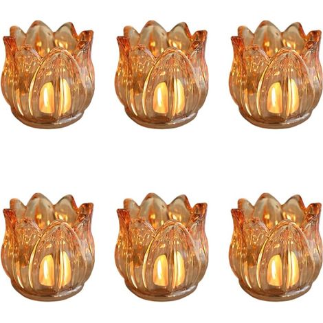 Photophore en verre ambre, forme tulipe, lot de 6 pour mariage, anniversaire, fête et décoration de table. (1/5)
