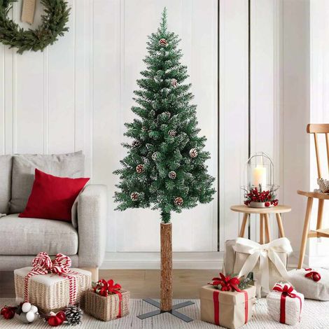 Sapin de Noël mince bois véritable et neige blanche-Décoration de Fête pour Noël vert 150 cm 984076 (1/5)