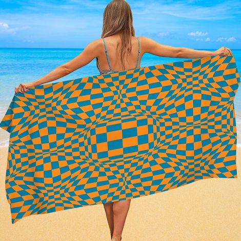Serviette de plage microfibre, motif tartan, anti-sable, légère (1/5)