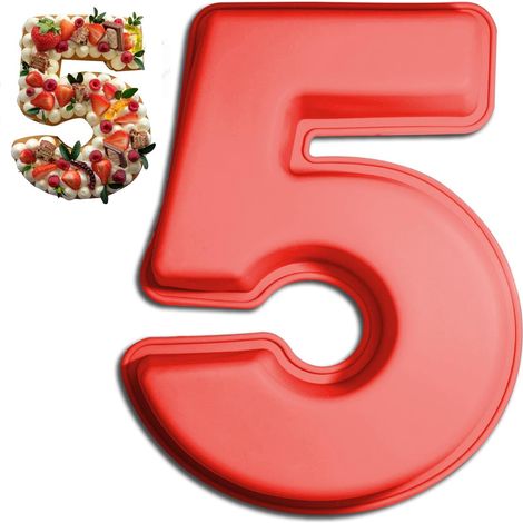 Moule à gâteau chiffre 5, grand moule 3D en silicone, pour anniversaire et mariage. (1/5)