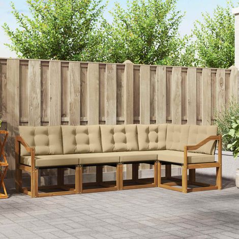Outdoor-Sofagarnitur mit Kissen 5 pcs Natur und Beige