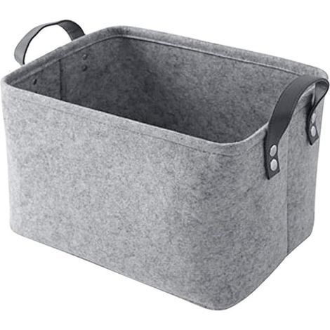 Cesta de almacenamiento de fieltro, cesto de ropa sucia, caja de almacenamiento plegable, cesta de almacenamiento con asa, adecuada para ropa, armario, oficina, habitación infantil, gris (1/5)