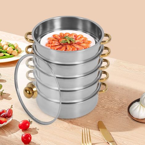 Cuiseur vapeur à 5 niveaux pour casserole 26 cm Cuiseur vapeur biologique Cuiseur vapeur en acier inoxydable pour casserole Cuiseur vapeur pour légumes / pommes de terre Acier inoxydable (1/5)