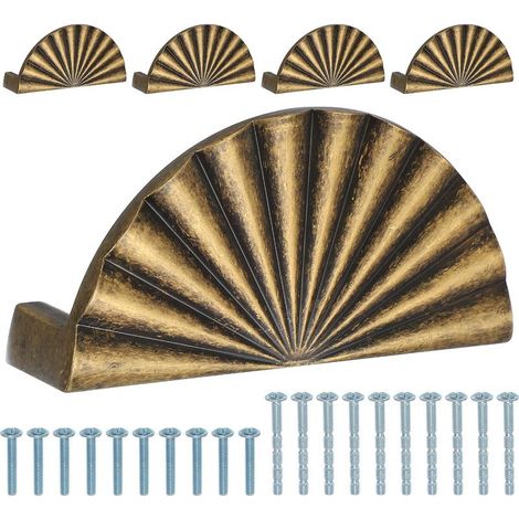 76 mm (3 Zoll) Muschelförmige Schubladengriffe – 5er-Set – Flache Schubladengriffe und Knöpfe aus massivem Messing – Beschläge für Küchenschränke, Kommoden und mehr – Gebürstetes Gold (1/5)