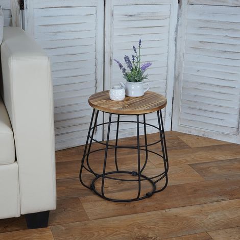 Table d'appoint HWC-A80, table de nuit, design industriel, bois véritable, Ø35cm (1/2)