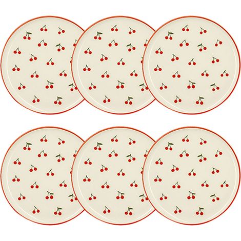 Lot de 6 assiettes plates 26cm en grès, CERISE (1/2)