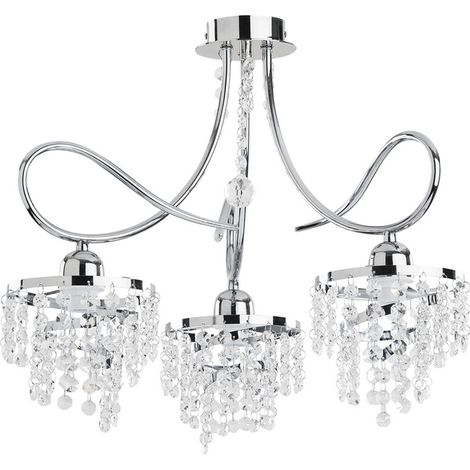 Alfa DIANA Glamour Crystal Chandelier, 3-Light Chrome Ceiling Pendant, E14 Max 10W, Polished Metal Frame for Living Room Dining Bedroom, Dimmable with Bulbs (1/2)