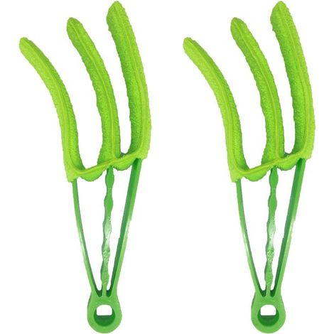 Cepillo para persianas venecianas de 2 piezas, Paño de 3 dientes para el polvo, Se puede colgar, Apto para cortinas, aires acondicionados, Verde (1/5)