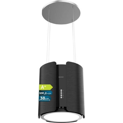 Cecotec Campana Extractora de Isla Redonda 38cm Bolero Flux CRE 385500 Black A+. Acabado en Acero Negro, Succión 591,2 m³/h (1/5)