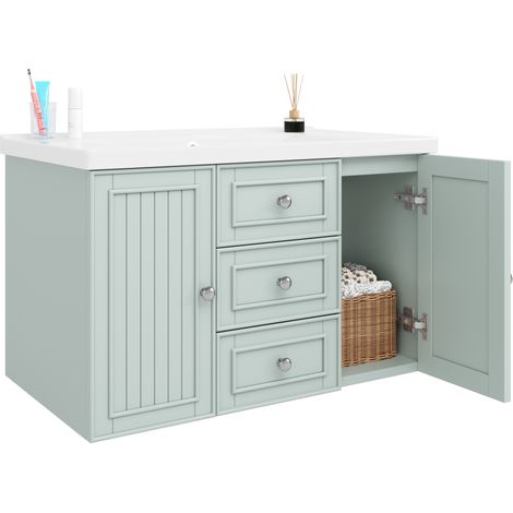 Mueble de baño suspendido con lavabo cerámico 78,5 x 46 x 46,8 cm MDF verde HOMVRA (1/5)