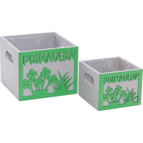 Cache-pots verts en bois Primavera, set de 2, 15 x 15 x H. 12 cm (lot de 3) (1/2)