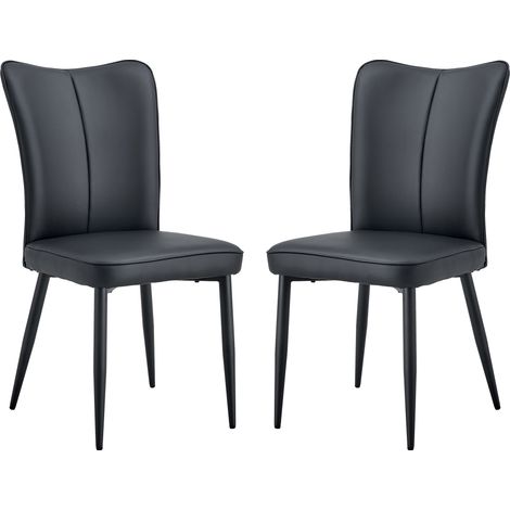 Lot de 2 chaises de salle à manger noires au design moderne, disponibles en plusieurs couleurs, hauteur 89 cm, ensemble de chaises en PU noir, adaptées au bureau, au restaurant, etc. (1/5)